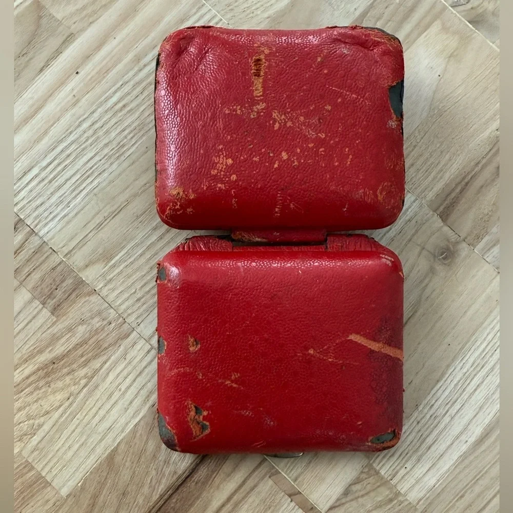 Rensie Travel Alarm Clark Rare Vintage Seven Jewels White Dial Red Leather Case